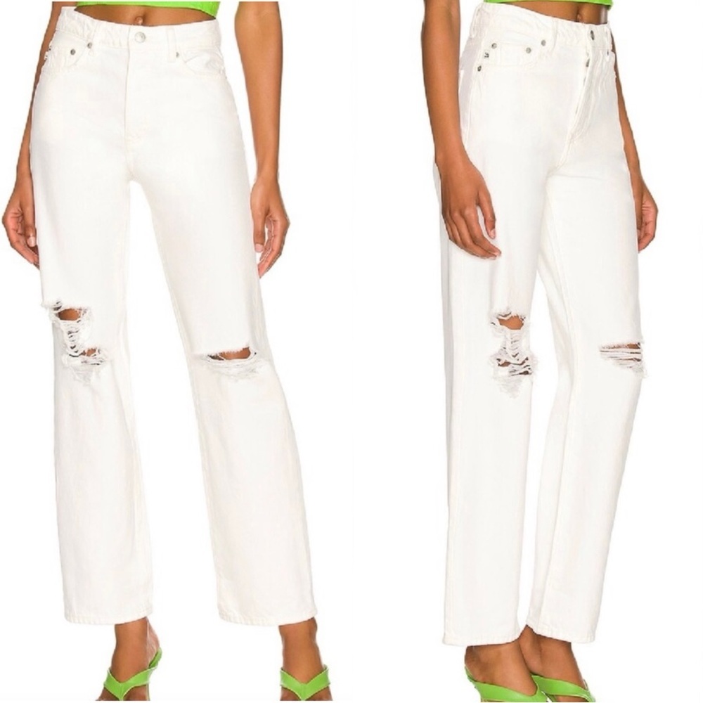 LOVERS + FRIENDS Ryan High Rise Loose Straight White Distressed Jeans